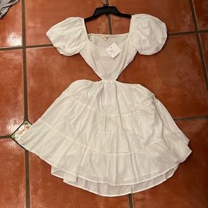 Goldenbar Puffed Sleeve Cut Out Dress